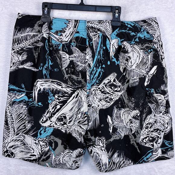 VTG Y2K Joe Boxer Mens 40 Black Blue Piranha AOP Skull Board Shorts Swim Trunks - Picture 3 of 9